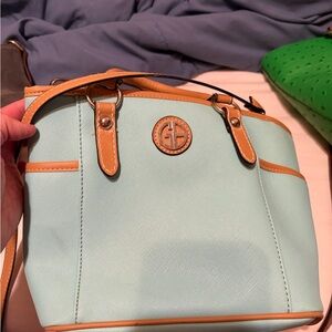 Elegant Light Blue and Tan Women's Handbag